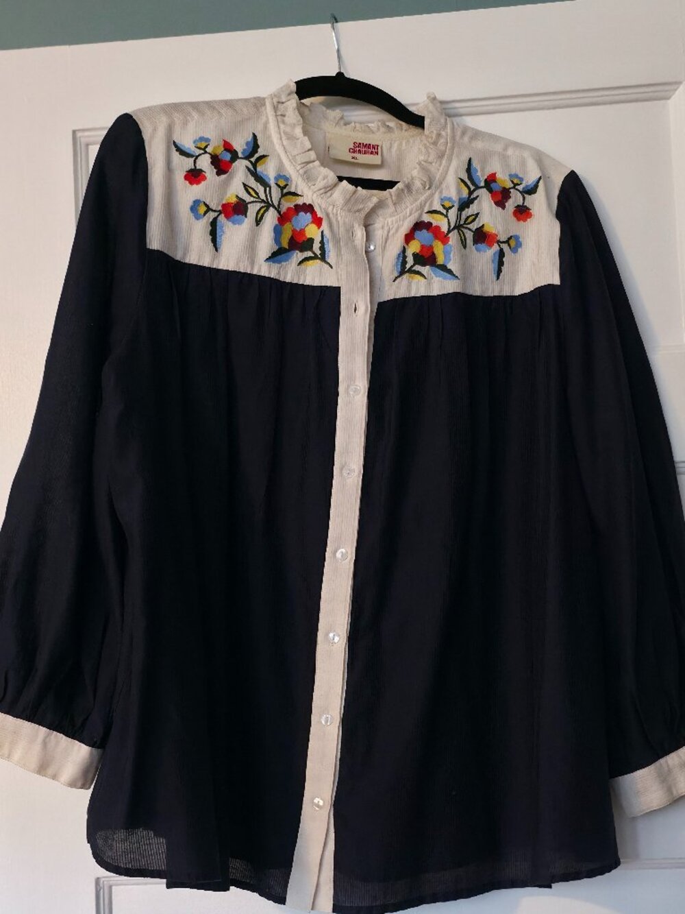 Anthropologie Samant Chauhan Embroidered Navy Blouse - Picture 3 of 3